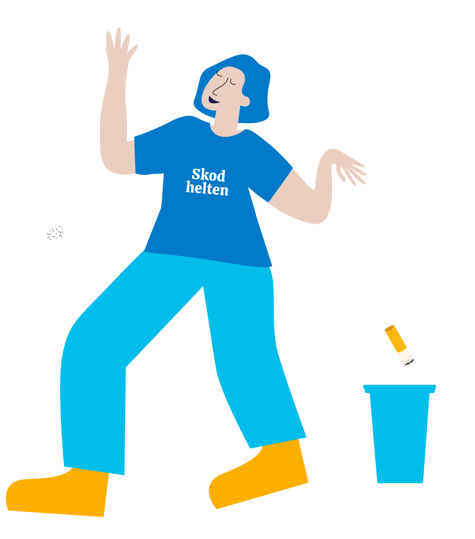 En person smider et cigaretskod i en skraldespand.